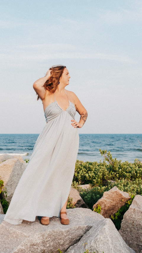 Plunging Halter-Neck Dress
