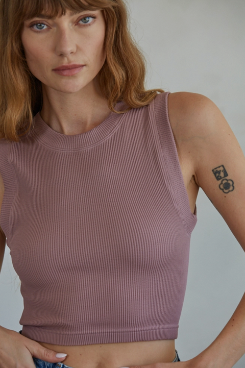 Knit Seamless Ribbed High Neck Crop