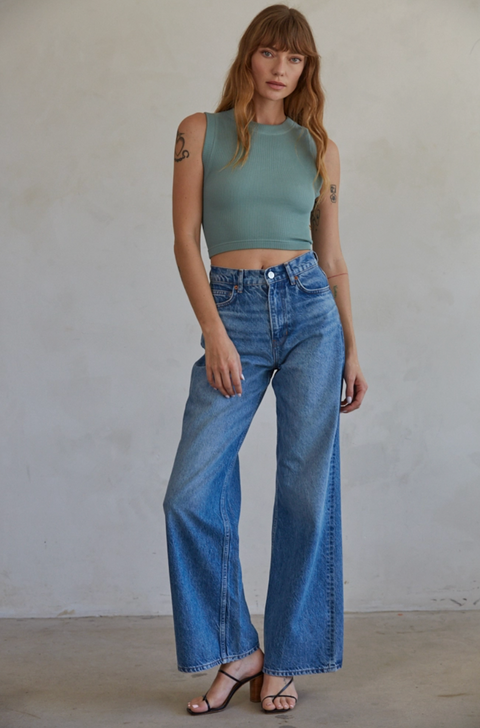  Knit Seamless Ribbed High Neck Crop