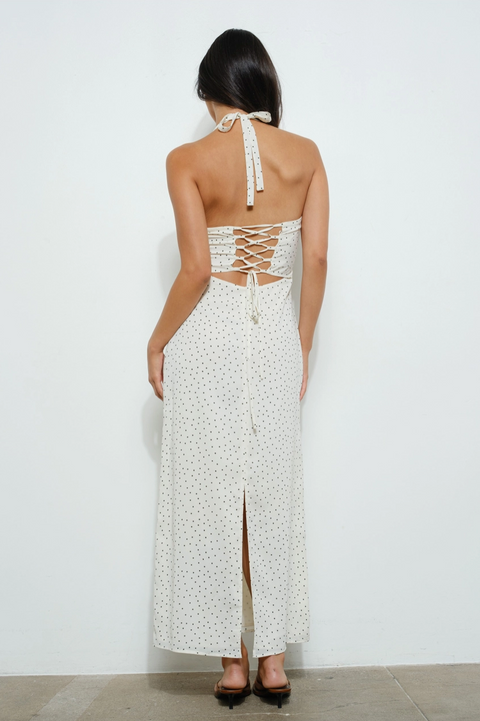  Polka Dot Halter Maxi Dress