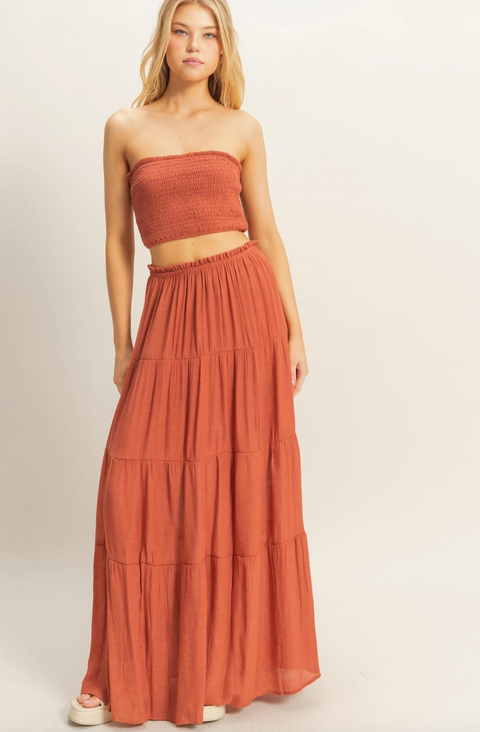 Rust Tier Maxi Skirt