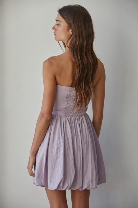  Woven Cotton Strapless Bubble Mini Dress