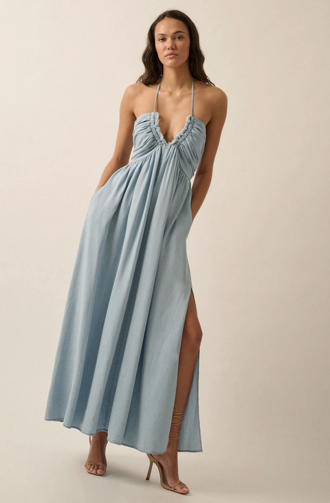  Plunging Halter-Neck Dress