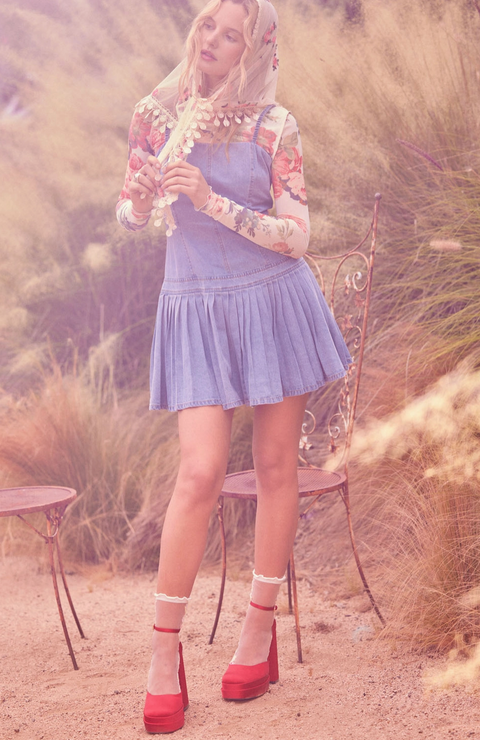  Denim Drop-Waist Mini Dress