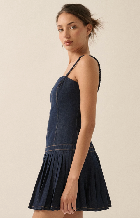  Denim Drop-Waist Mini Dress