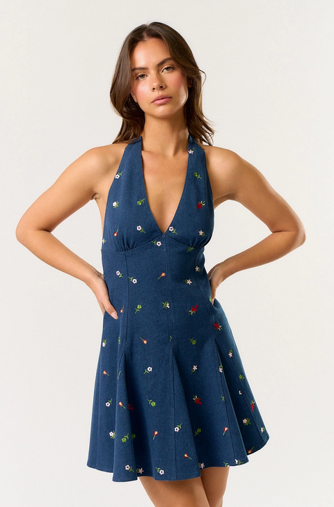 Denim Mini Halter Dress