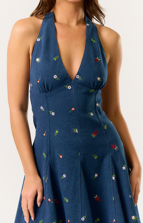  Denim Mini Halter Dress