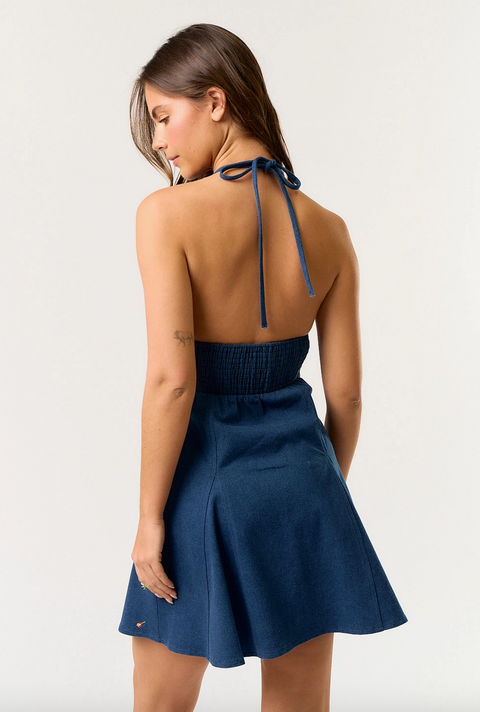  Denim Mini Halter Dress