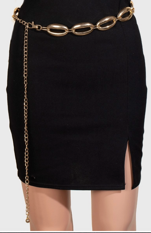  Rounded Metallic Oval Chain Belt (Gold)