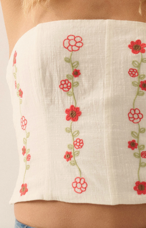  Floral Embroidered Cotton Corset Top