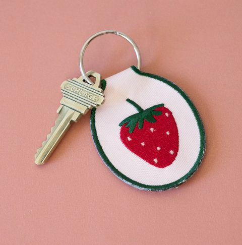 Strawberry Embroidered Keychain