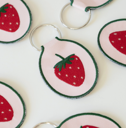 Strawberry Embroidered Keychain