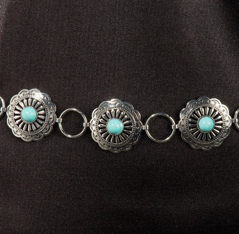 Western Turquoise Stud Disc Concho Chain Belt