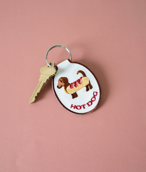Hot Dog Embroidered Keychain
