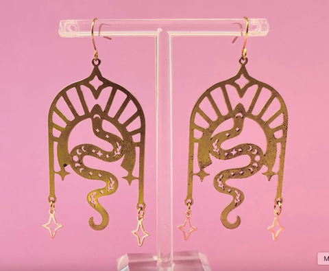 Brass Snake Dangle Earrings