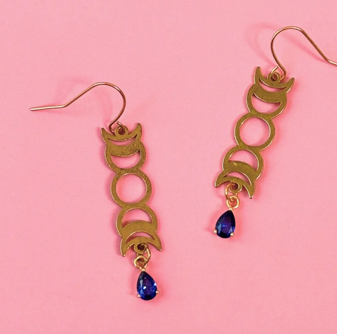 Moon Phase Brass Dangle Earrings