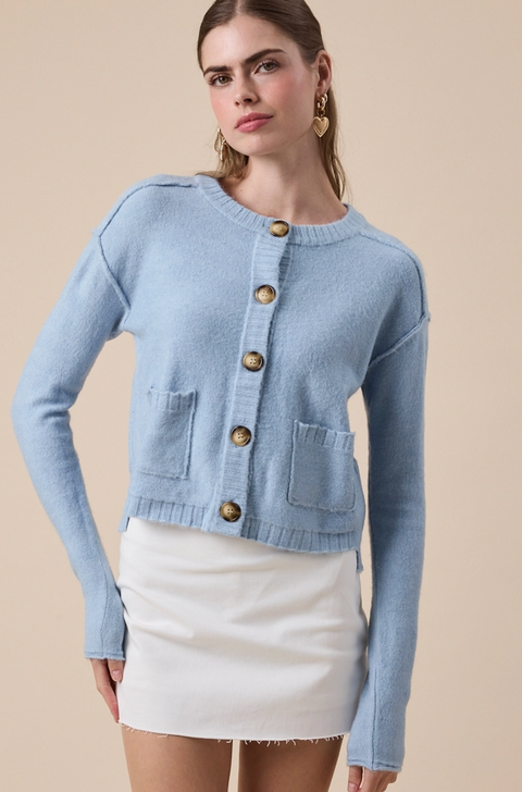  Crew Neck Front Button Down Casual Knit Sweater