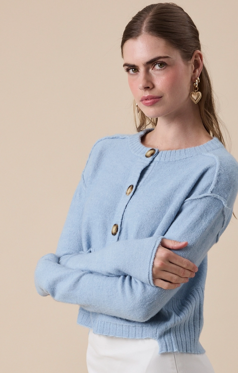  Crew Neck Front Button Down Casual Knit Sweater