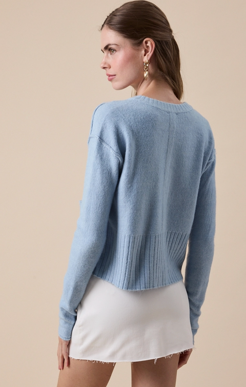  Crew Neck Front Button Down Casual Knit Sweater