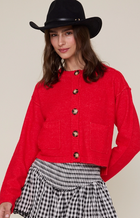 Crew Neck Front Button Down Casual Knit Sweater