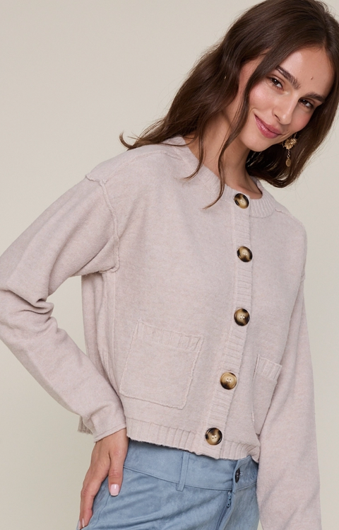  Crew Neck Front Button Down Casual Knit Sweater