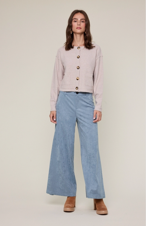 Crew Neck Front Button Down Casual Knit Sweater