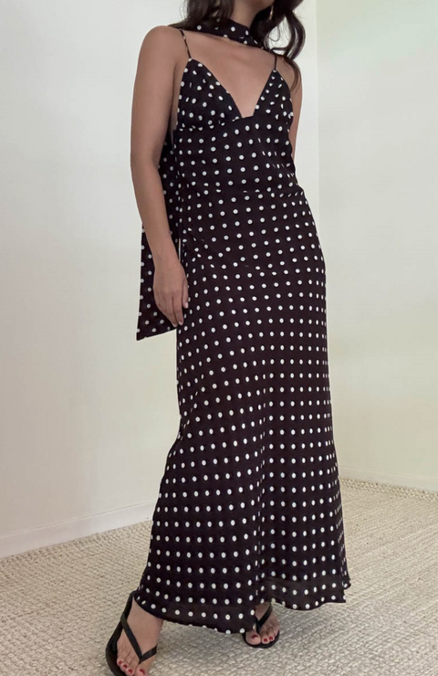  Polka Dot Chiffon Maxi Sleeveless Dress with Scarf