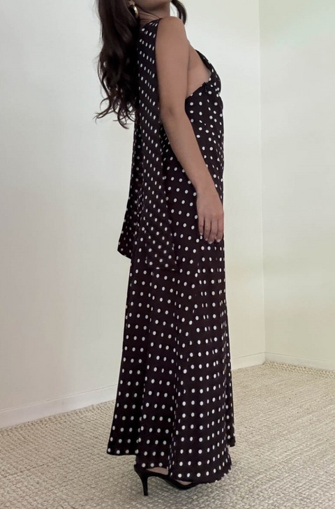 Polka Dot Chiffon Maxi Sleeveless Dress with Scarf