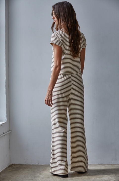 Knit Polyester Cotton Striped Short Sleeve Top