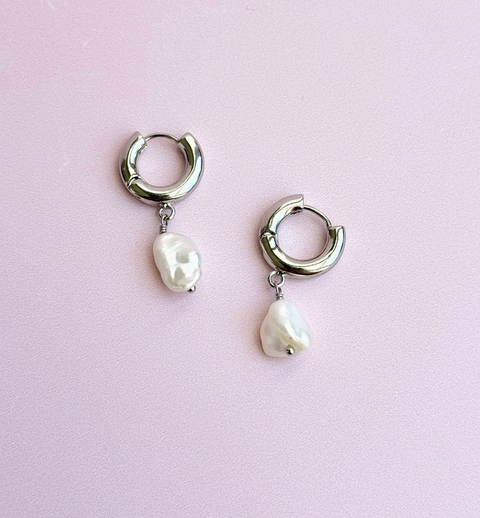  Chunky Silver Pearl Hoops
