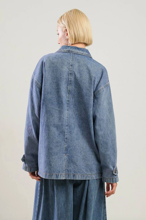  Washed Midi Denim Jacket