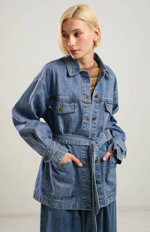  Washed Midi Denim Jacket