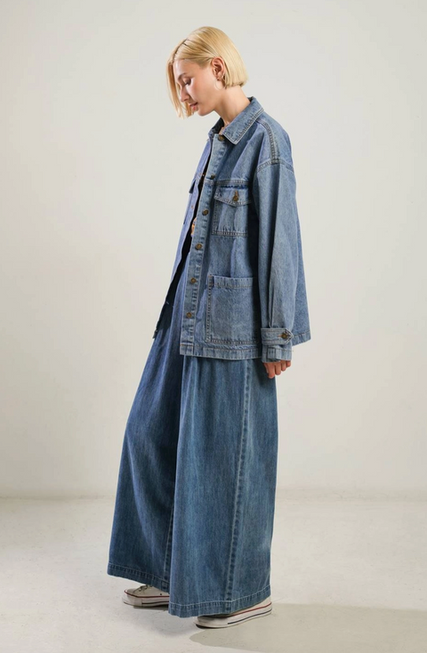  Washed Midi Denim Jacket