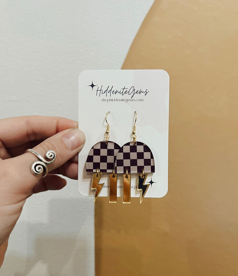  Checkered Mirror Arch Earrings