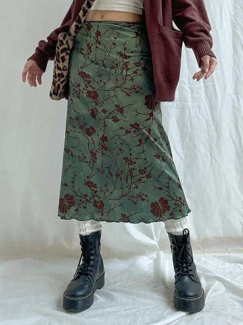  90s Autumn Green Skirt