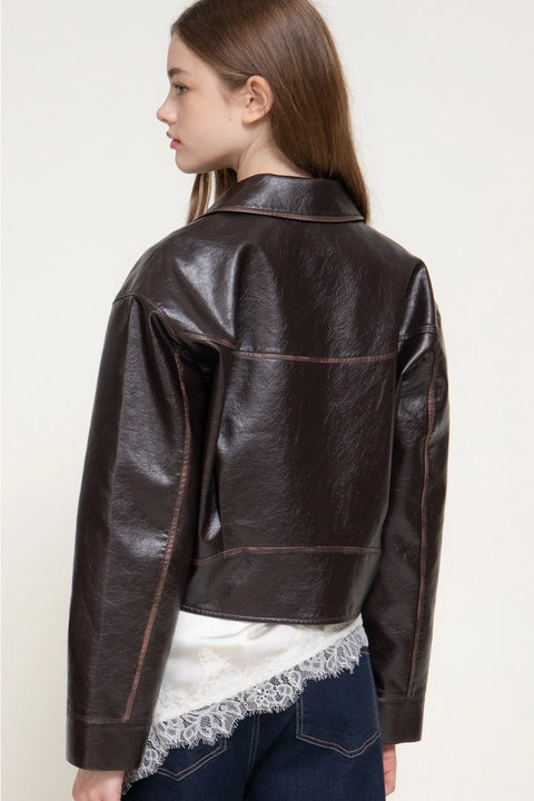  Brown Faux Leather Jacket