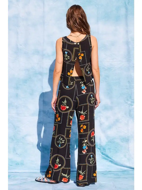  Printed Open Back Top & Pants Set