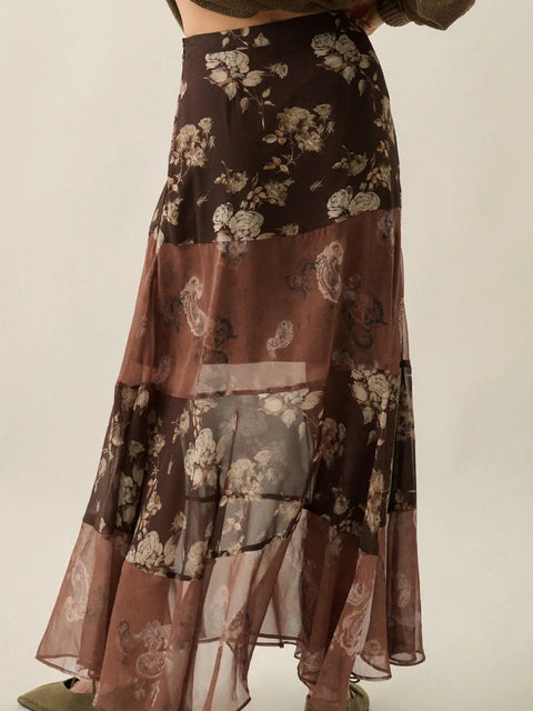  Colorblock Chiffon Maxi Skirt