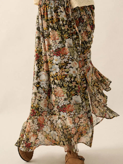  Floral Front Slit Skirt