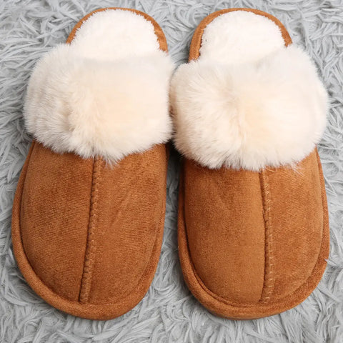 Solid Faux Fur Suede Slippers