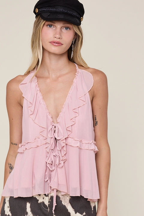  Double Ties Ruffle Top