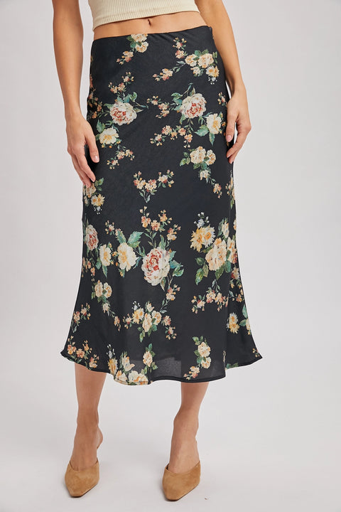  Floral Black Midi Skirt