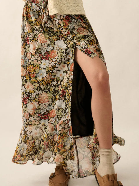  Floral Front Slit Skirt