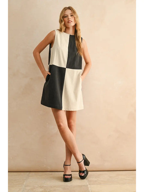  Corduroy Color Block Midi Dress