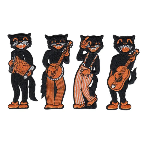  Vintage Black Cat Band Halloween Music 4 Piece Patch Set