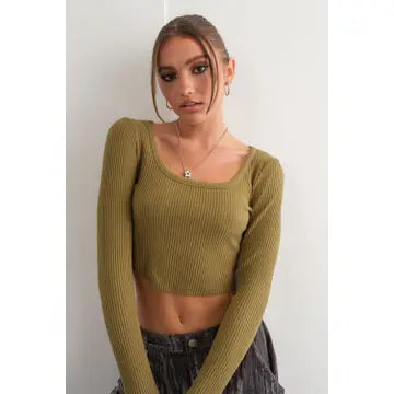 Olive Square Neck Knit Top
