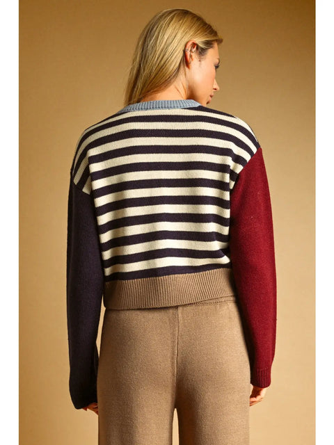  Striped Mixed Pattern Button Up Top