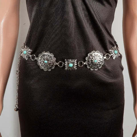  Stud Floral Concho Chain Belt