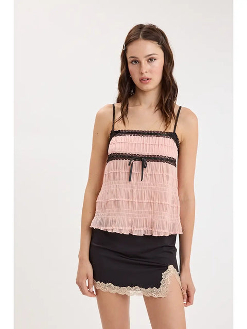  One-Side Slit Lace Trim Skirt
