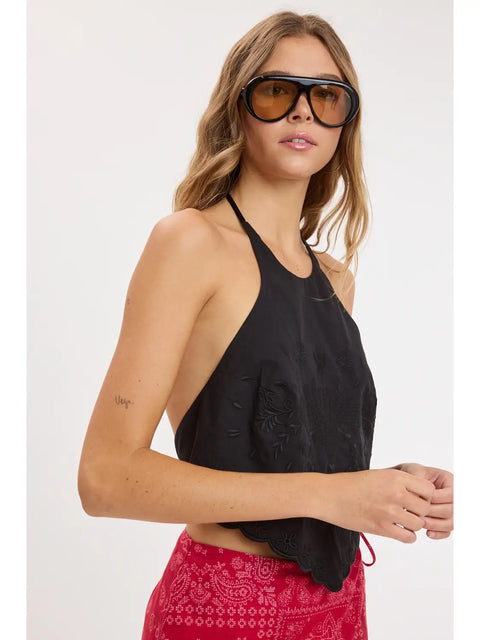  Black Detail Scalloped Backless Top